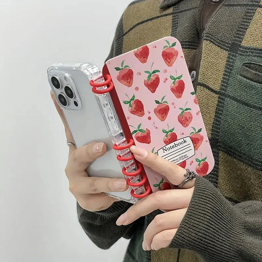 いちご柄 ノート風 手帳型 iPhoneケース｜韓国っぽ・フルーツ #261253　