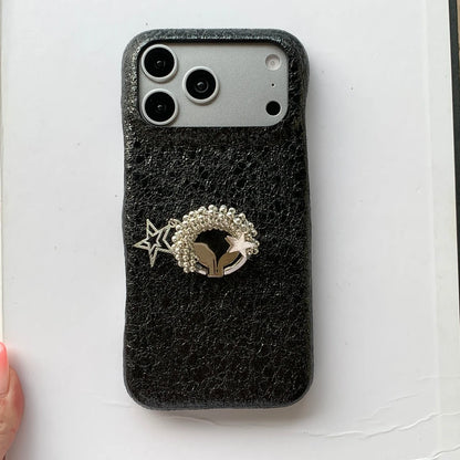 チャーム パール リング付き iPhoneケース｜レザー調・アクセサリー風 ＃230731