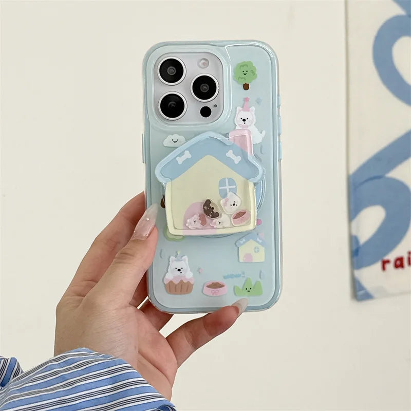 ドッグハウス 立体 グリップ 犬柄デザイン iPhoneケース #240318