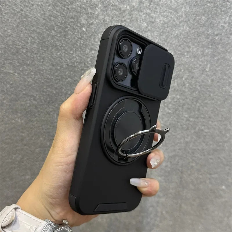 【耐衝撃シリーズ】カメラレンズカバー付き マグネット対応 スタンド機能 ストラップ付き スマホケース｜iPhone対応 #251226