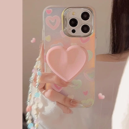 【立体ハートグリップ】パステルカラー キラキラ グリッターケース｜iPhone対応 #250504