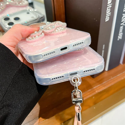 バタフライモチーフ iPhoneケース｜蝶々 パールビジューデザイン・ストラップ付き #240602