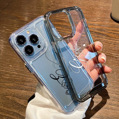 【カスタムシリーズ】ローズ イニシャル クリア iPhoneケース｜筆記体・名入れ対応 #260219