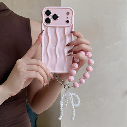 【ウェーブフレーム】パールチャーム付き スマホケース｜iPhone対応 #241217