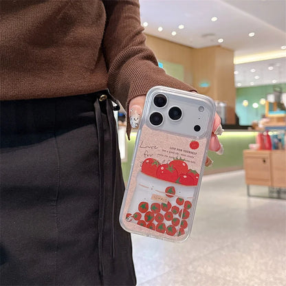 流れるトマトモチーフ ラメ iPhoneケース｜クリアデザイン・レトロガーリー #230825