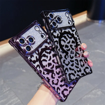 【スクエアシリーズ】レオパード ヒョウ柄 グリッター スマホケース｜iPhone対応 #251216