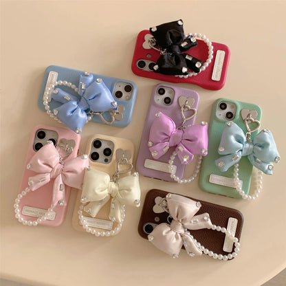 【パールビッグリボン】リボンモチーフ×パールチェーン スマホケース｜iPhone対応 #240802