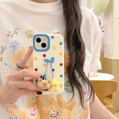 【アニマルシリーズ】くま＆スター 立体デザイン かわいいポップカラー スマホケース｜iPhone対応 #251015