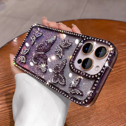【ジュエリーバタフライ】立体バタフライ×ビジューグラデーション スマホケース｜iPhone対応 #250628