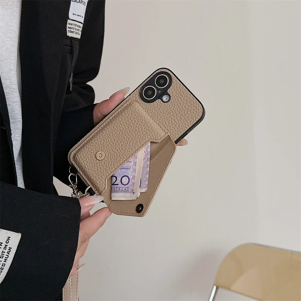 【スナップ付き×ストラップ対応】高見えレザー風スマホケース｜iPhone対応 #250516