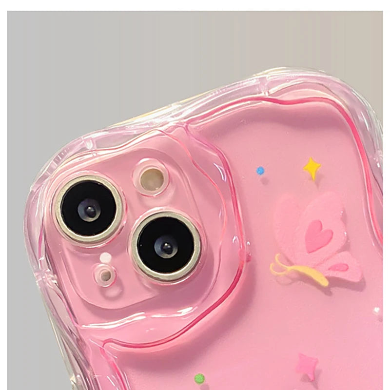 【3Dシリーズ】立体バタフライ＆キラキラデコレーション かわいいピンクスマホケース｜iPhone対応 #251021