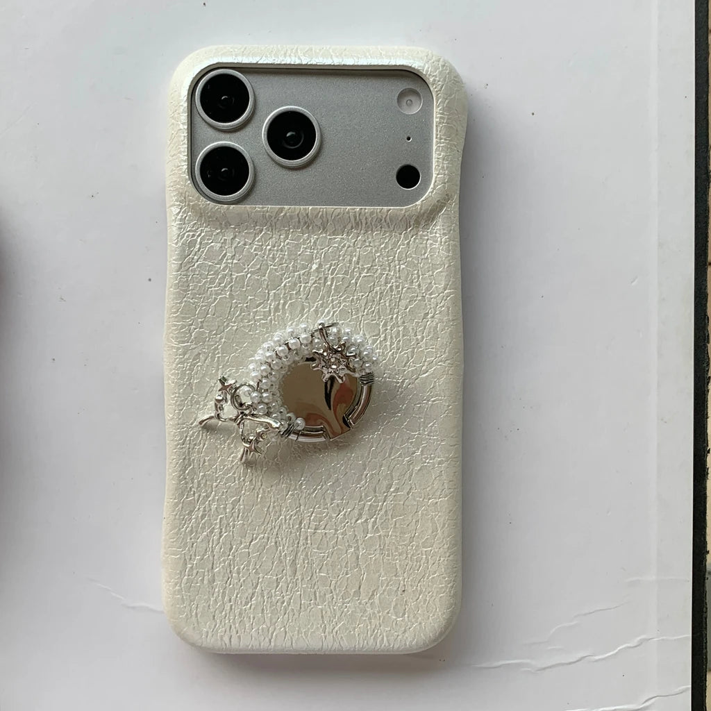チャーム パール リング付き iPhoneケース｜レザー調・アクセサリー風 ＃230731