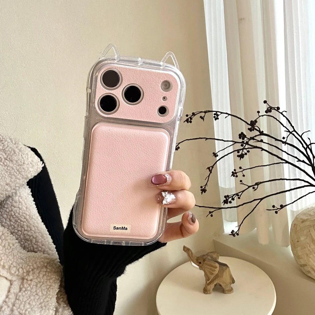 シンプル マカロンカラー 耳付き iPhoneケース｜くすみカラー・全面保護タイプ #240422