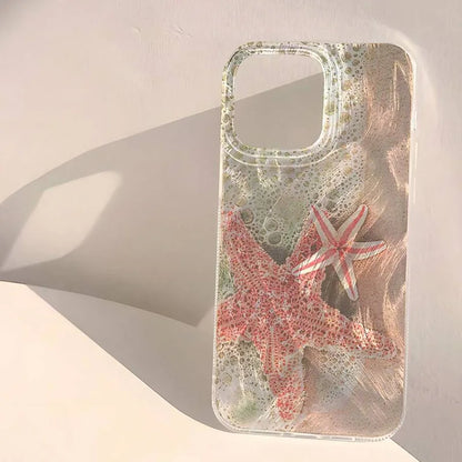 【マリンシリーズ】海のいきも ヒトデ クラゲ ウミガメ クリアスマホケース｜iPhone対応 #250911