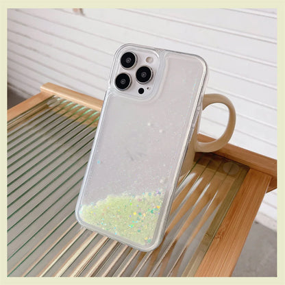 流れるグリッター ネオンラメ クリア iPhoneケース｜キラキラ・透明デザイン #230905
