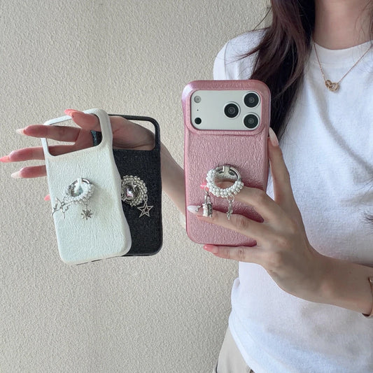 チャーム パール リング付き iPhoneケース｜レザー調・アクセサリー風 ＃230731