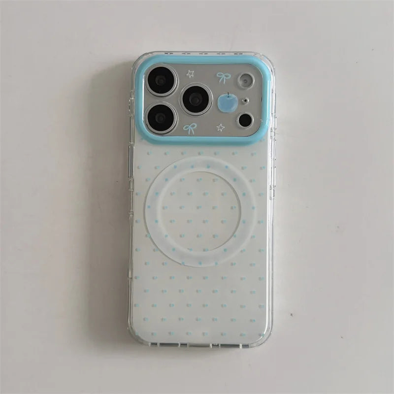 青りんごグリップ 水色リボン 透明感クリア Magnet内蔵 iPhoneケース｜淡色ブルー #260024