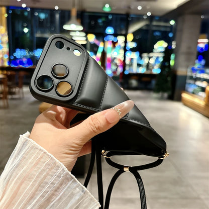 ダウンジャケット風 ソフト iPhoneケース｜ストラップ付き・カラーバリエーション豊富 #240601