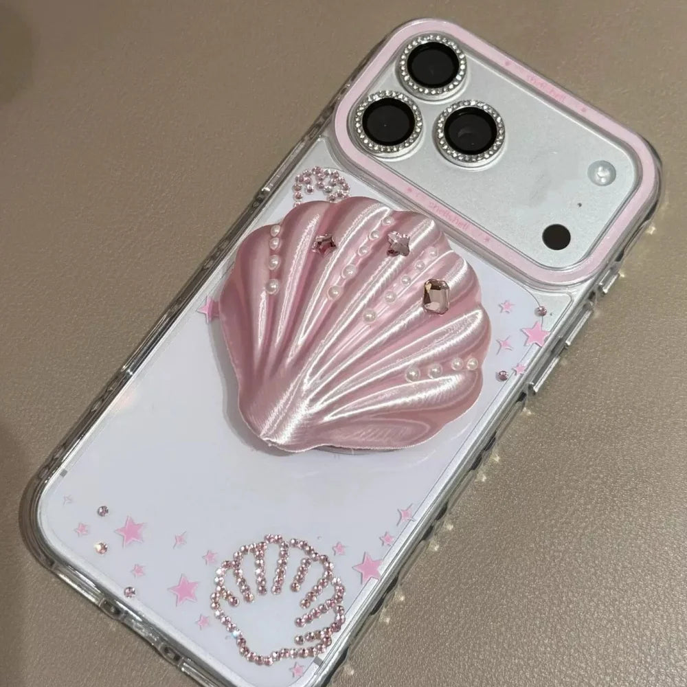 シェルモチーフ パール 貝殻グリップ iPhoneケース｜韓国ガーリー・キラキラ・マーメイドデザイン #230903