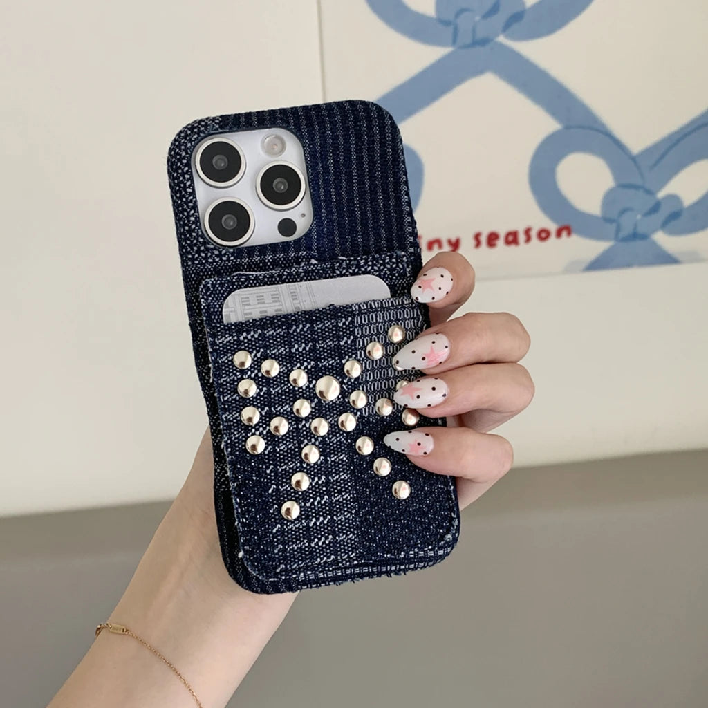 【ビジュースタッズリボン】ポケット付きクールデザインケース｜iPhone対応 #250717