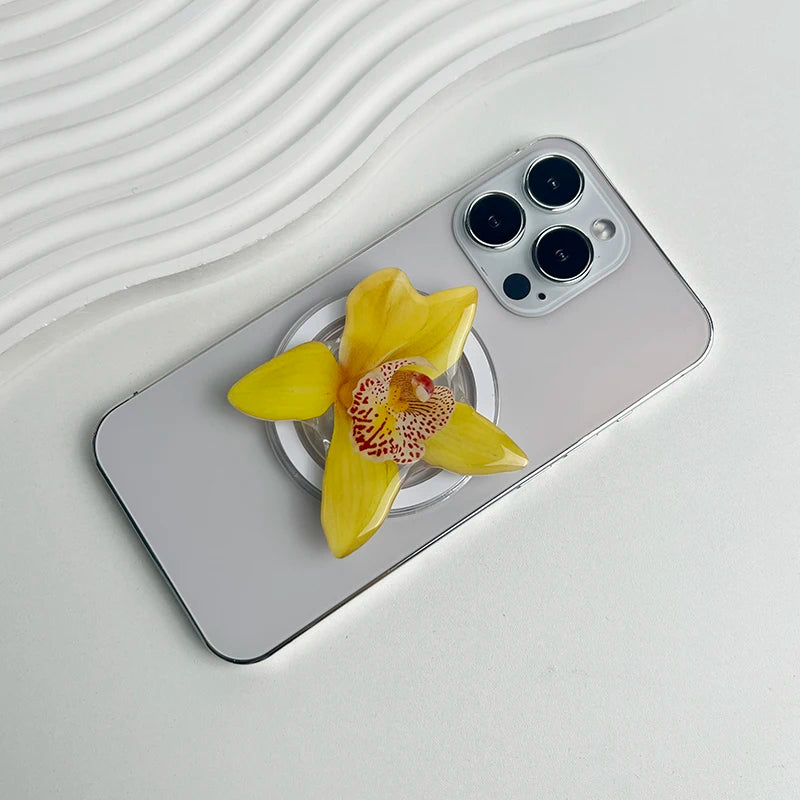 【スマホグリップ】オーキッドフラワー 蘭の花 ポップソケット｜Magnet対応 #241031