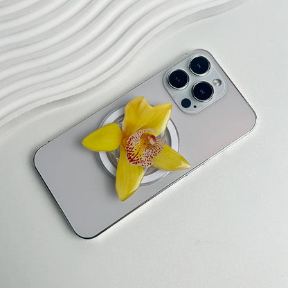 【スマホグリップ】オーキッドフラワー 蘭の花 ポップソケット｜Magnet対応 #241031