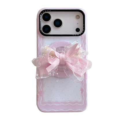 【Magnet内蔵】LACE RIBBON レース×ふわリボン スマホケース｜iPhone対応 #240928