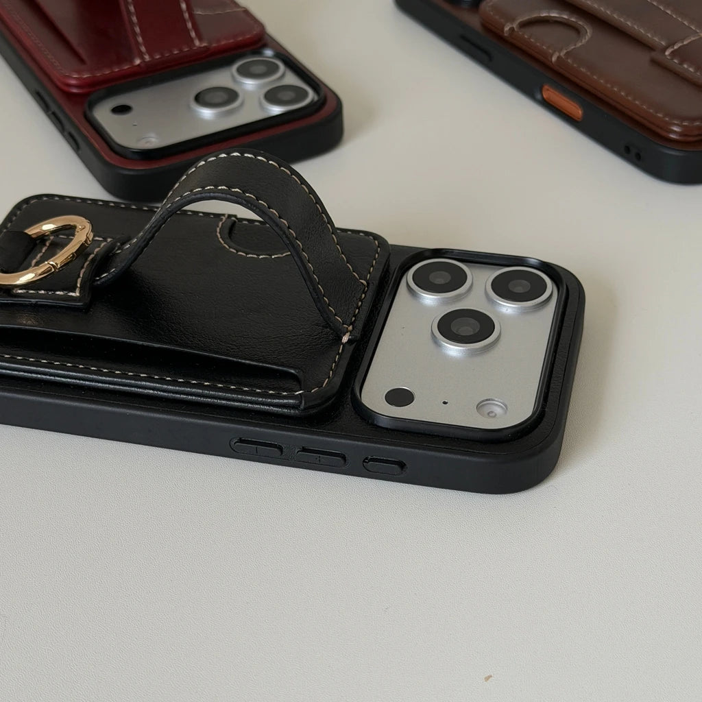【クラシックハンドトラップ】レザーポケット × キーリング スマホケース｜iPhone対応 #240815