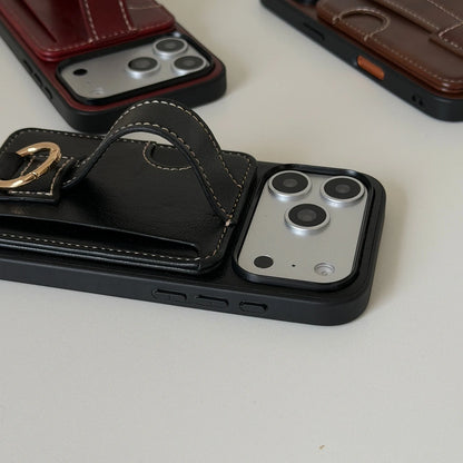 【クラシックハンドトラップ】レザーポケット × キーリング スマホケース｜iPhone対応 #240815