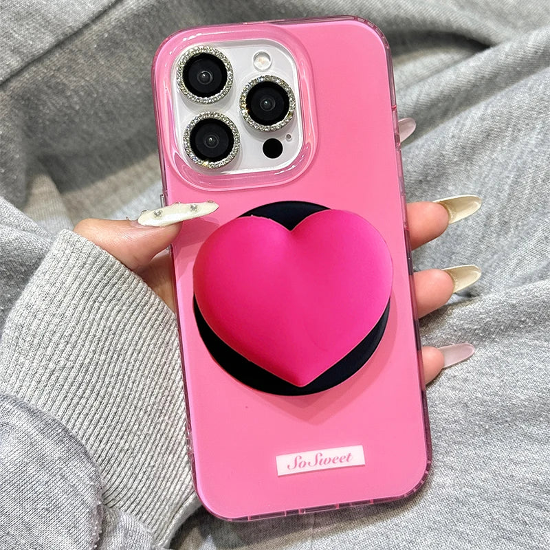 【Magsafe対応】立体 3D ハートグリップ ビビット バイカラー スマホケース｜iPhone対応 #250131