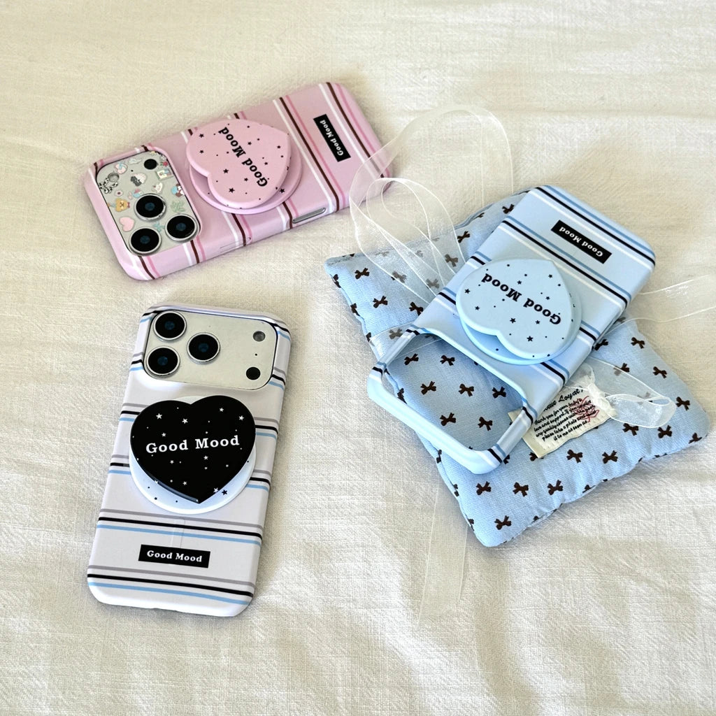 ハートグリップ Magnet内蔵 ボーダー iPhoneケース #240504