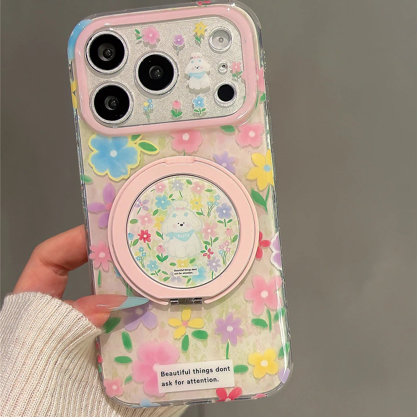 フラワードッグ クリア × Magnet リンググリップ iPhoneケース｜パステル・韓国デザイン #231108