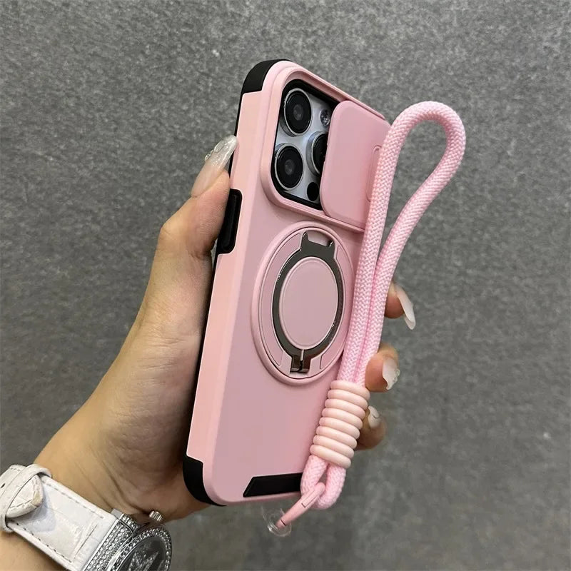 【耐衝撃シリーズ】カメラレンズカバー付き マグネット対応 スタンド機能 ストラップ付き スマホケース｜iPhone対応 #251226