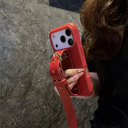 【レザーシリーズ】ベルトデザイン 高級感 レザー調 スマホケース｜iPhone対応 #251124