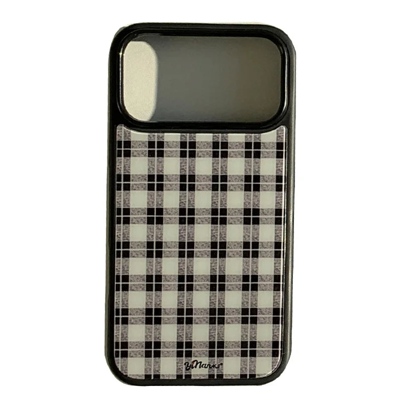 チェック柄 スタンドグリップ付き Magnet内蔵 iPhoneケース｜レトロデザイン #260003