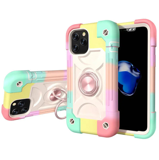 【耐衝撃カラフルリング付きスマホケース】スタンド機能付き｜iPhone対応 #250810