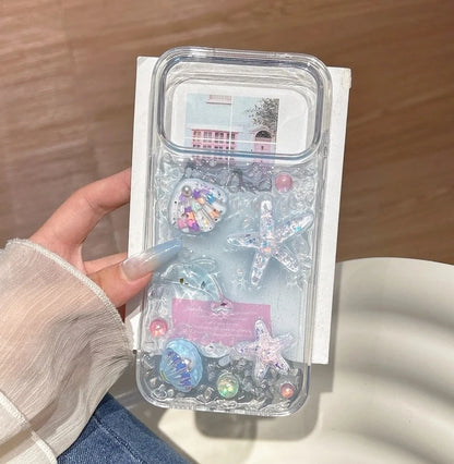 3D 立体クリア貝殻 シェル ヒトデ イルカ デザイン 海モチーフ iPhoneケース #260087