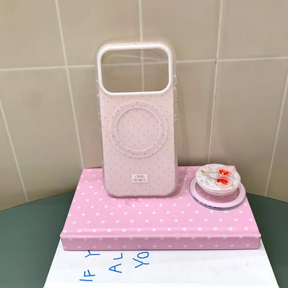 チェリーグリップ ドット柄 ピンク Magnet内蔵 iPhoneケース｜淡色・ガーリー #260047