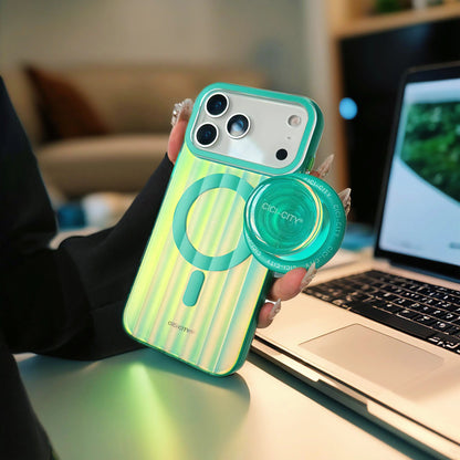 【Magnet内蔵】クリアネオンカラー  透明グラデ ストライプ  スマホケース｜iPhone対応 #250106