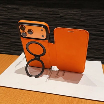 レザー調 リングフリップ iPhoneケース｜折りたたみ 手帳型 #240311