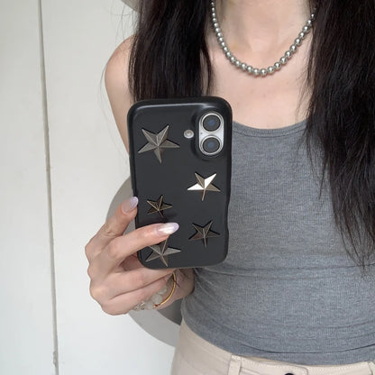 【立体スタースタッズ】デニム風 スマホケース｜iPhone対応 #250731