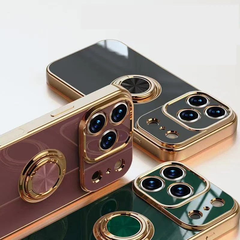 リングスタンド付き ゴールド メタルフレーム iPhoneケース #240113