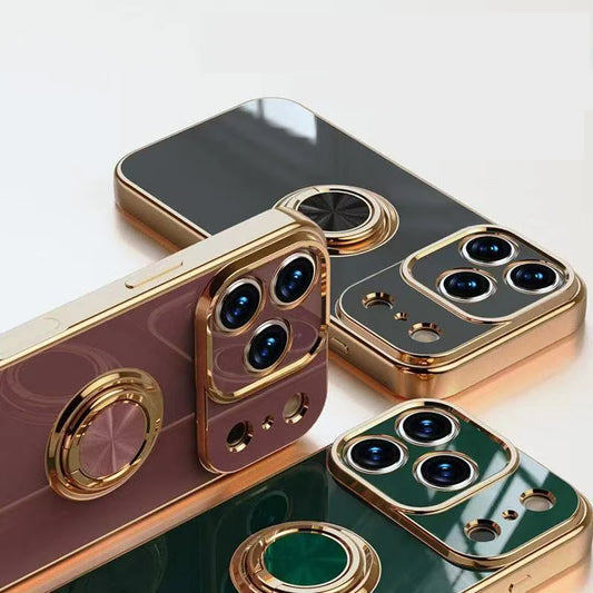 リングスタンド付き ゴールド メタルフレーム iPhoneケース #240113