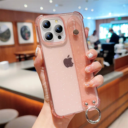 【クリアシリーズ】キラキラ グリッター 落下防止 ハンドストラップ付き 大人可愛い おしゃれ 耐衝撃 透明 スマホケース｜iPhone対応 #250403