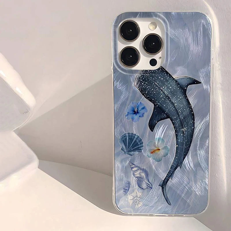 クジラ 3D風デザイン クリア iPhoneケース｜マリン・幻想的 #260088