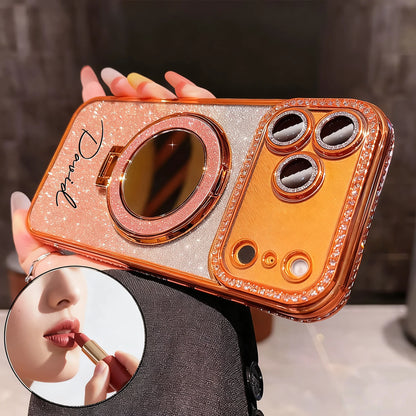 【カスタムシリーズ】名入れ リングスタンド ミラー付き iPhoneケース｜ラメグラデ #260216