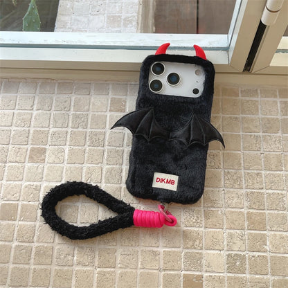 【デビルバットファー】あくまツノ付き×コウモリウィング もこもこスマホケース｜iPhone対応 🦇✨ #250111