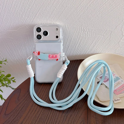 ワンちゃんチャーム ショルダーストラップ付き クリア iPhoneケース｜淡色・ゆめかわ #261262