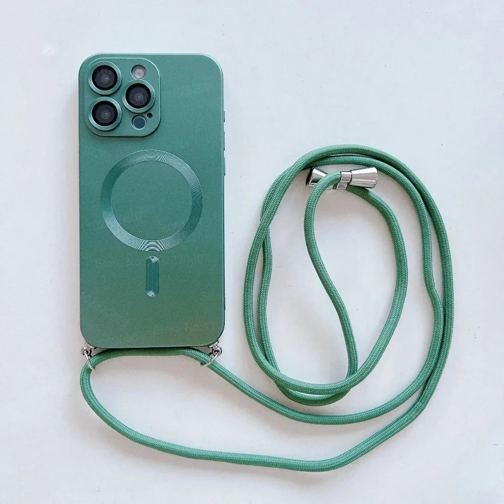 【ワイヤレス充電対応シリーズ】マットメタル ストラップ付きシンプルデザイン スマホケース｜iPhone対応 #251106