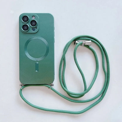 【Magnet内蔵】マットメタル ストラップ付きシンプルデザイン スマホケース｜iPhone対応 #251106